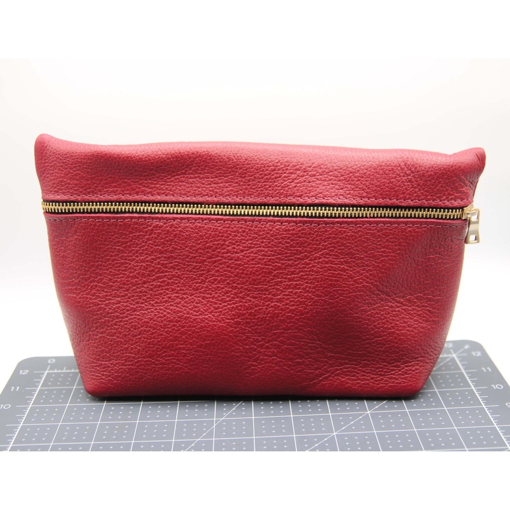 Portland Leather Red Pebbled Leather Cosmetic Bag Zippered Makeup Pouch Clutch
